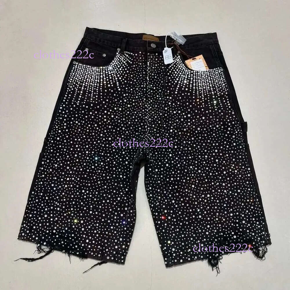 Streetwear Couple Vintage Rhie Sequined Y2k Cowboy Hip Hop Loose Sport Denim Casual Shorts