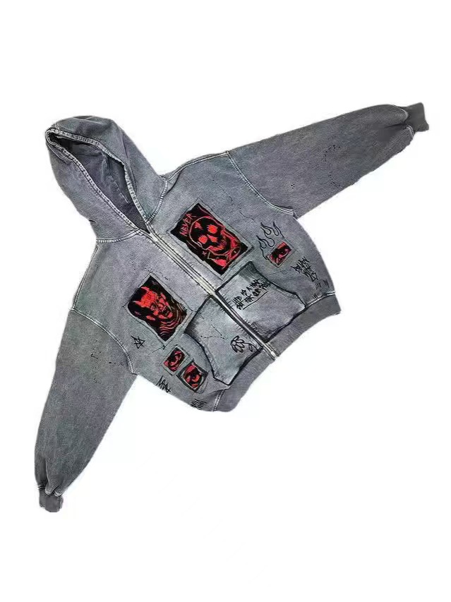Designer Y2K European and American lambswool splicing cardigan zipper hooded street jacket for men and women575