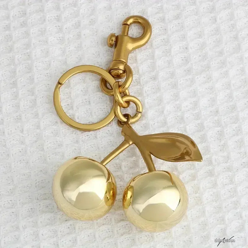 Golden Cherry Keychain For Women And Men, Fashionable Glitter Keyring Fruit Pendant Bag Accessory Ddmymon