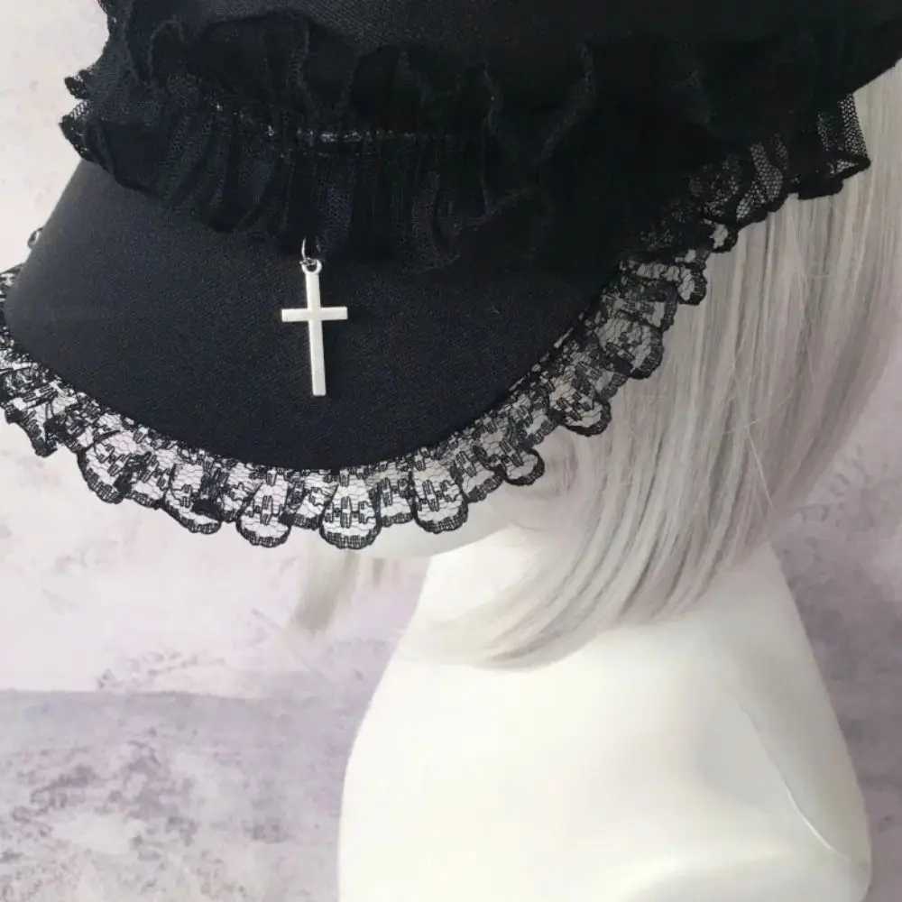 Fashion Double Layer Lace Y2K Hat Girl Cool Black Painter Hat Lace Beret Cs Millennium Dark Design Outdoor Sun Hat For Adt Y251025