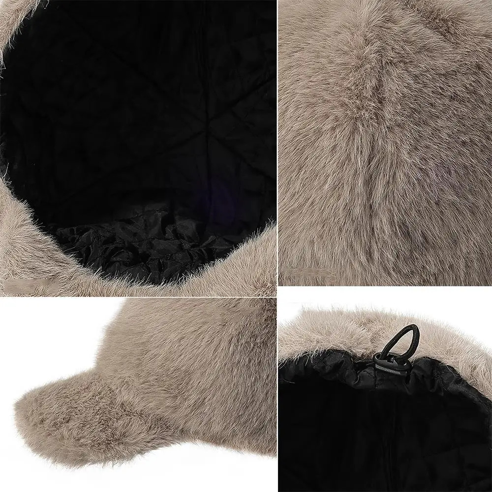 Faux Fur Baseball Cap Solid Color Warm Plush Thick Adjustable Outdoor Warm Winter Cap Soft Fluffy HipHop Hat Visor Peaked Hat 251023