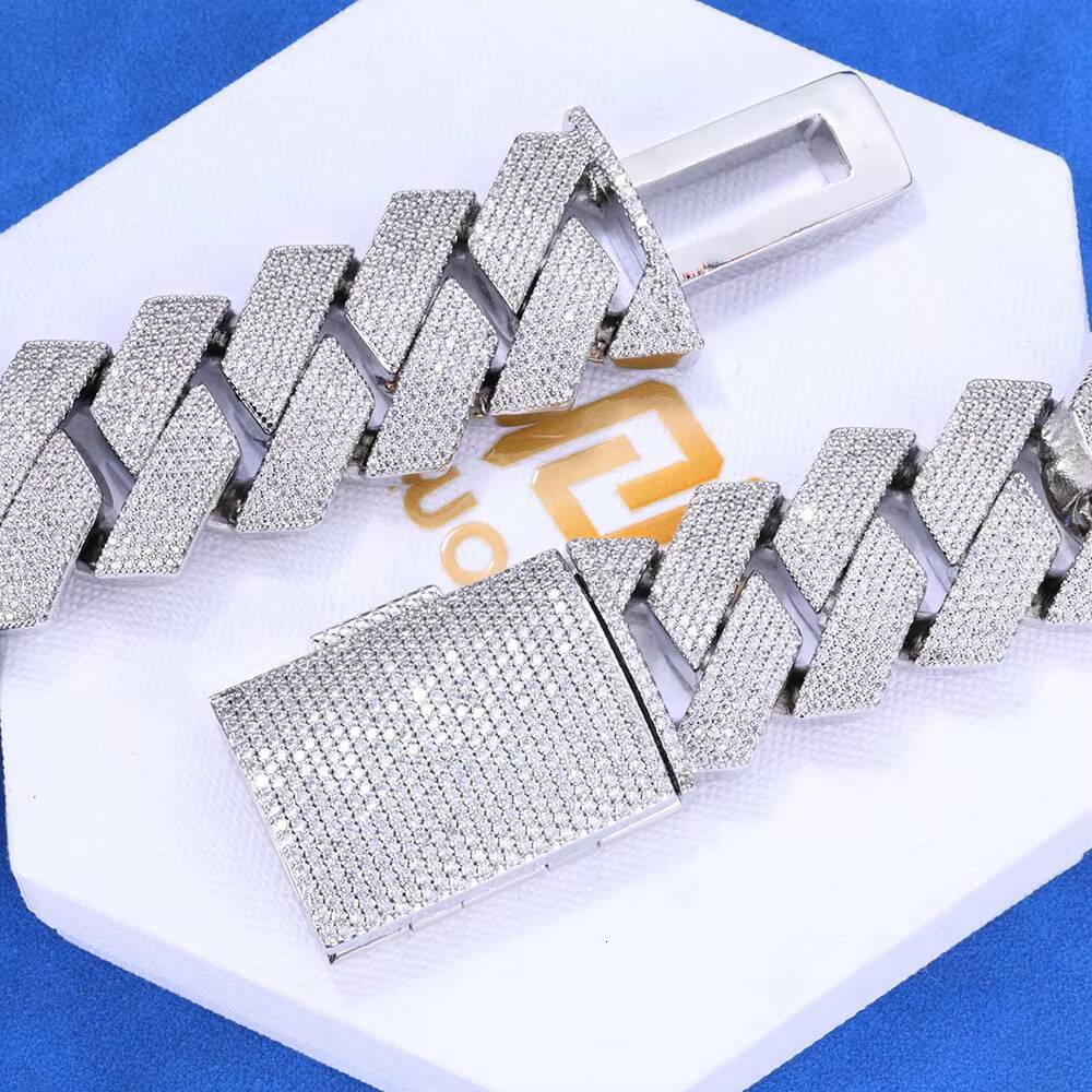 S925 Silver Necklace VVS Colour Moissanite Rhombus 26mm Cuban Chain Iced Out Necklace Hip Hop Tennis Chain LINK for Men Jewelry