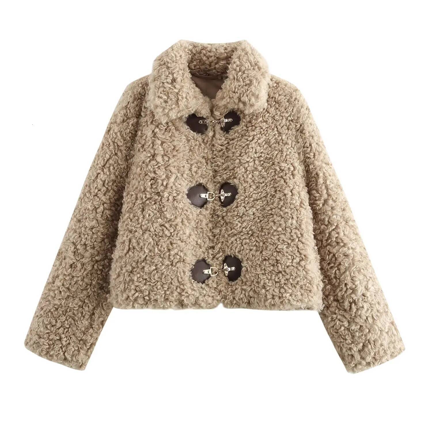 Women's Jacket Flip Collar Long Sleeve Versatile Rope Buckle Solid Color Winter New Style Coat dongdumaoyi