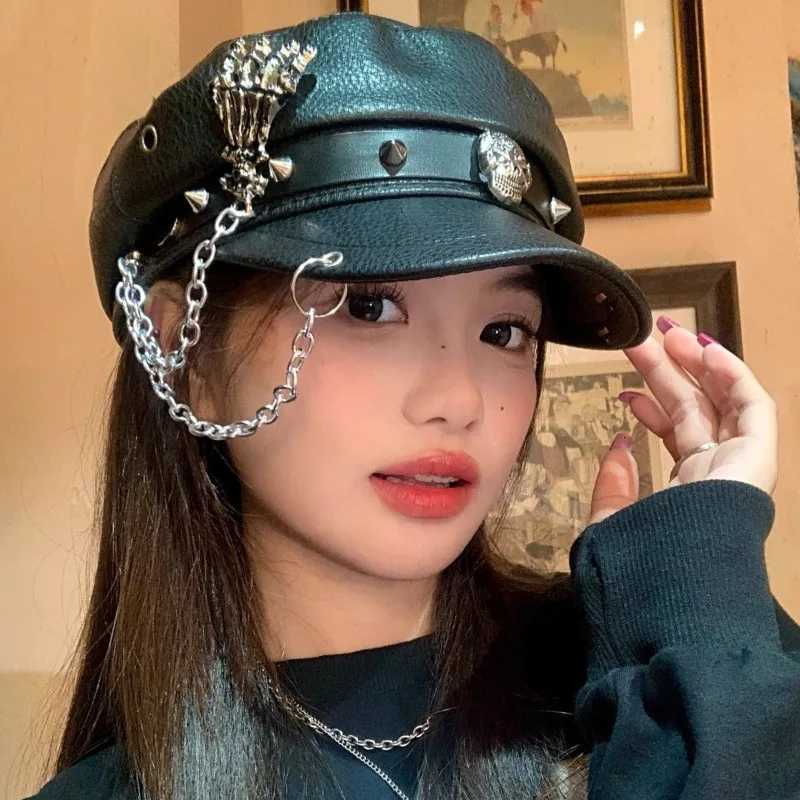 1pc Wen Punk Beret Hat with Black Rivet Punk Style Newsboy Warm Visor Beret Vintage Cabbie Csfor OutdoorDaily Use Gift Y251025