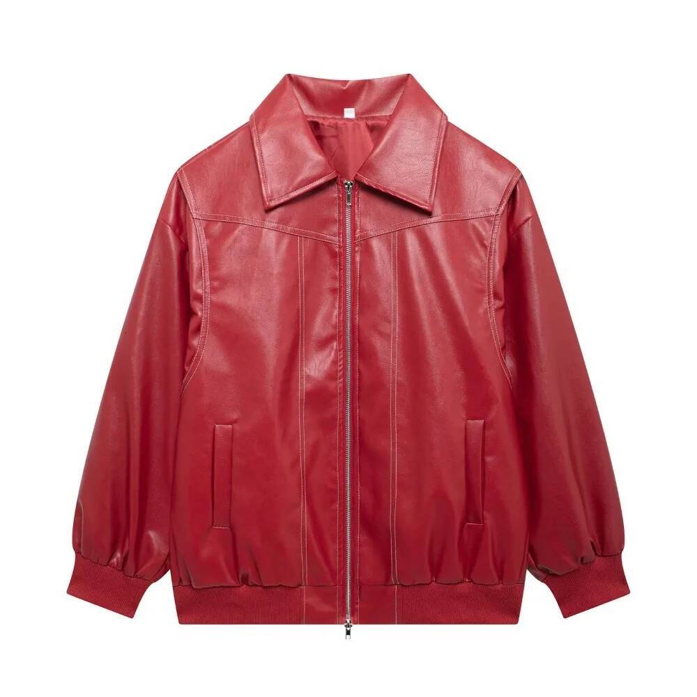 2025 Autumn New Style Retro Collar Leather Coat Jacket dongdumaoyi