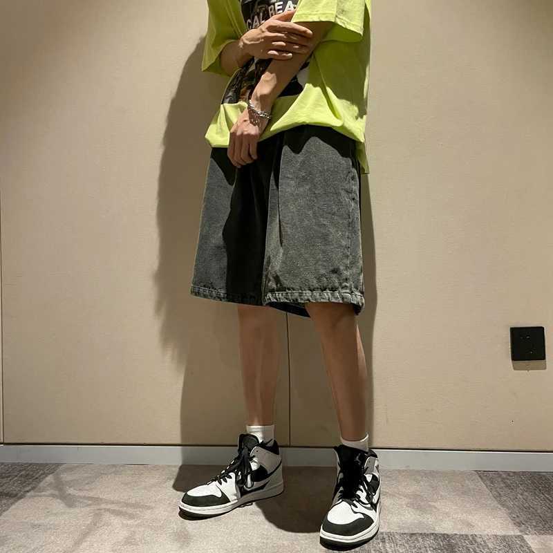 Korean Style Summer Mens Black Wide Leg Denim Shorts 2023 New Fashion Casual Baggy Short Jeans Male Brand ClothesXJ251025
