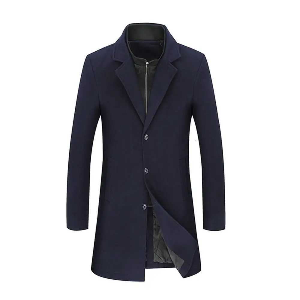 TwoPiece Mens Woolen Coat Oversized Thick VNeck Autumn Winter Jacket British Style Long OvercoatT251025