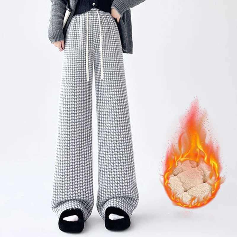 Winter Fashion Plaid Cotton Pants Women Fleece Thicken Warm Sweatpants Woman Loose Lace Up High Waist Cotton Trousers MujerT251025
