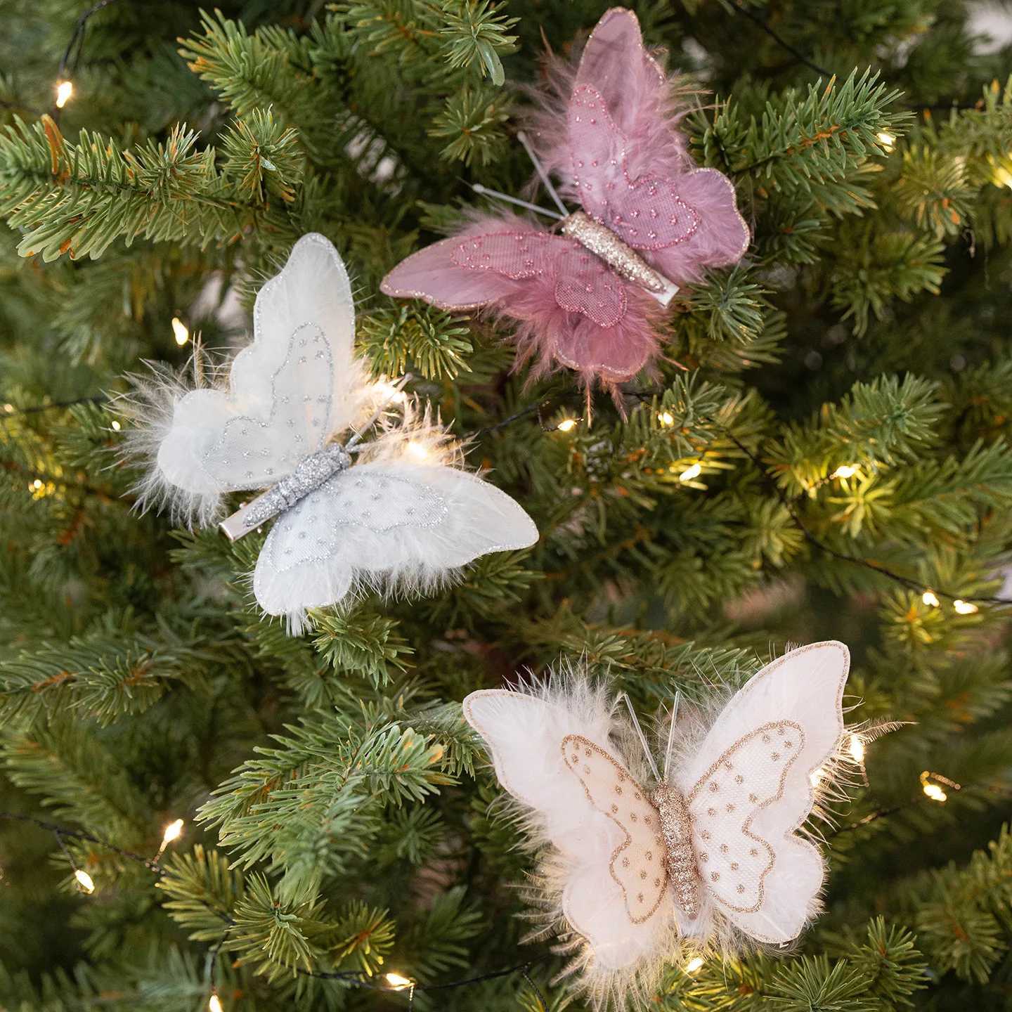3pcs New Christmas Decoration Simulation Double Sequins Feather Butterfly Hanging Christmas Tree Decoration Hanging C251024