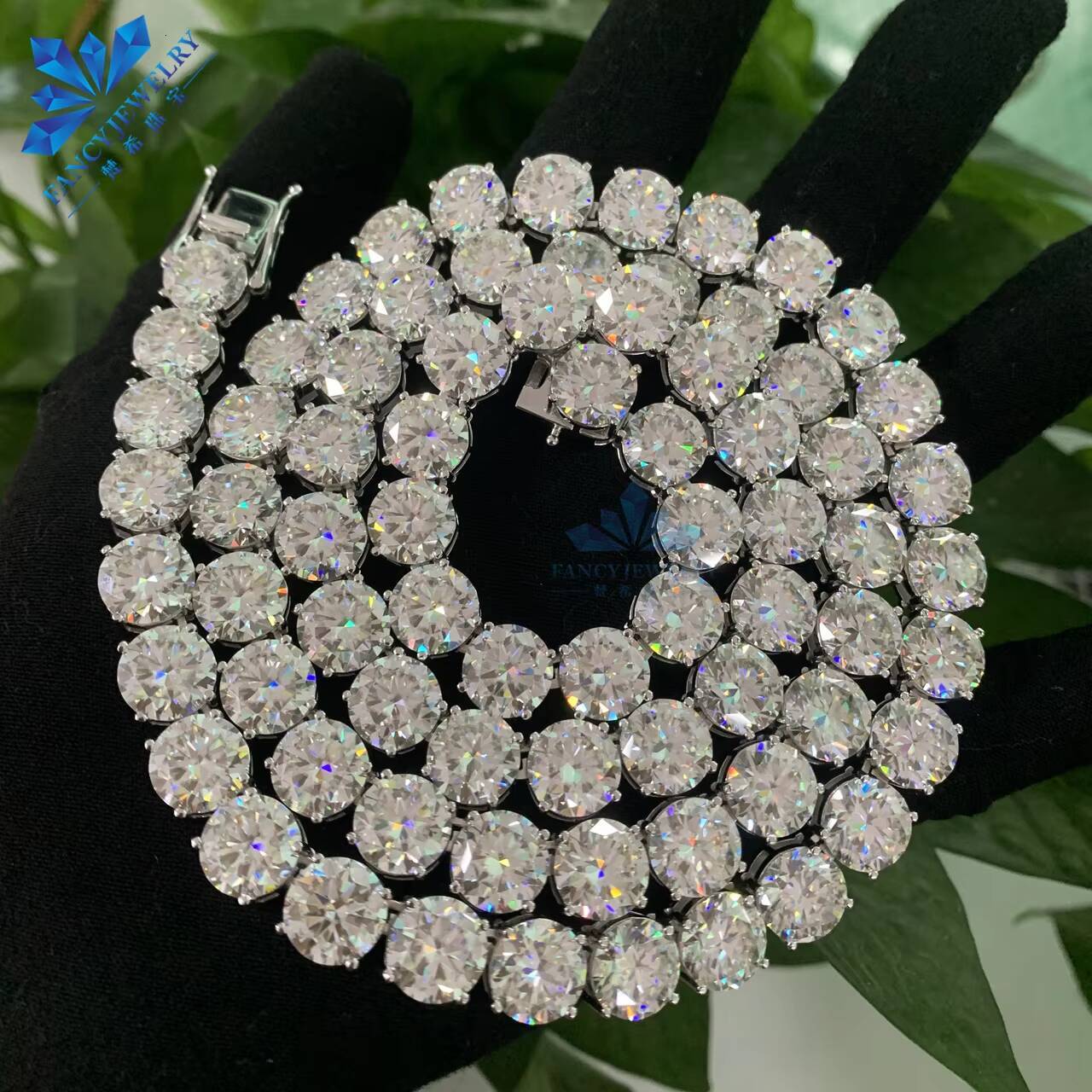 Big Size 10mm Tennis Chain Necklace 925 Sterling Silver with D VVS Moissanite Diamond Pass Diamond Tester for Men Women