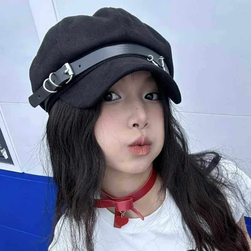 2025 Wen Harajuku Gothic Lolita Beret Hat C Y2K Girl Fashion Black Punk Cross Hats Handmake Decorative Beret Hats Wholes Y251025