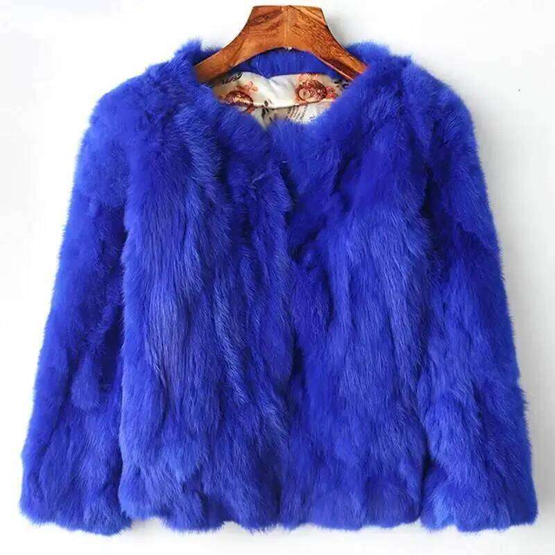 New Women's Real Fur High-Waist Round Collar Cardigan Long-Sleeved Slim Fit Rabbit Jacket Women Fashion Coat
