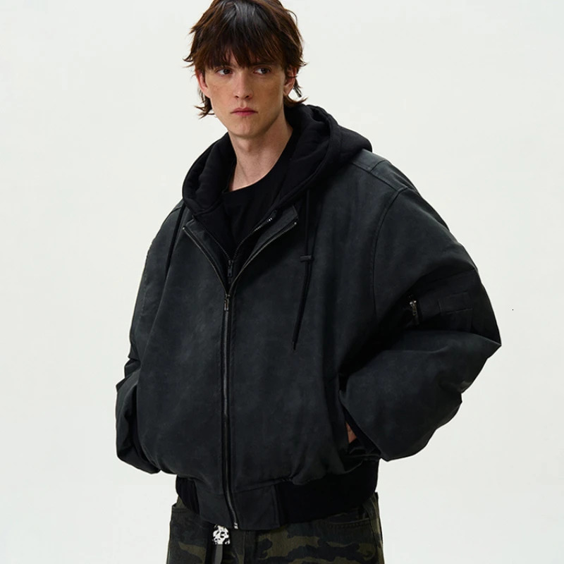 Thicken Motorcycle Hooded Leather Jacket Mens Winter Two Pieces Fashion Hip Hop Warm Parkas Pilot Bomber Cotton Coats 251020