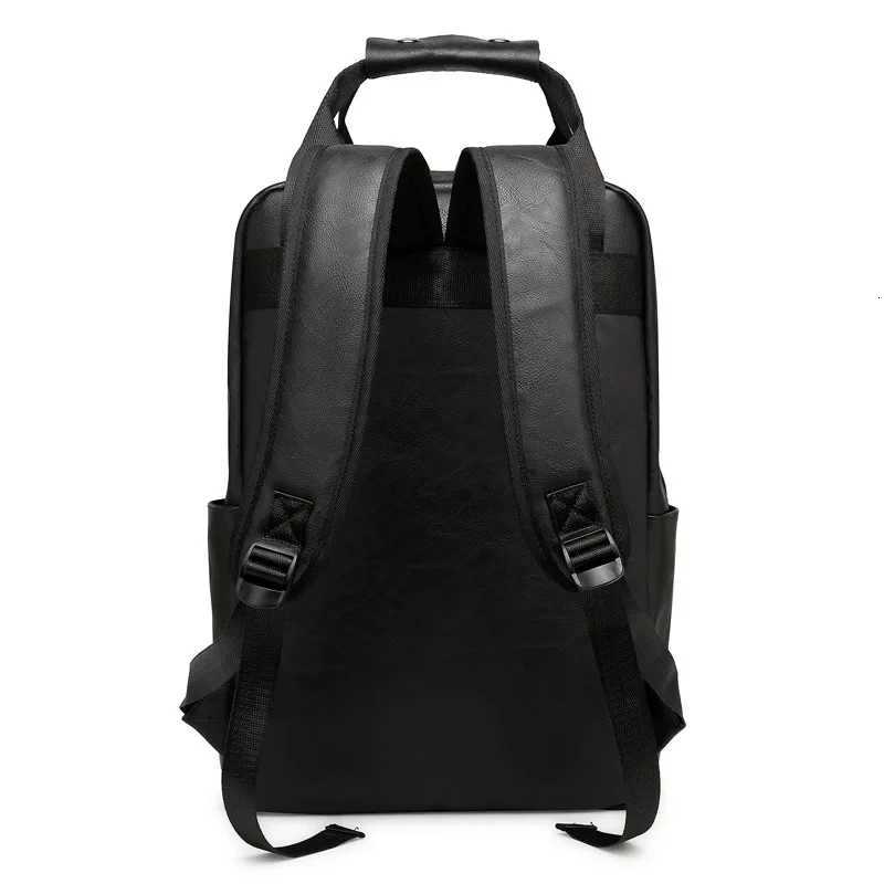 black work backpack PU leather bag man shoulder bags Waterproof male backpack 156 inch laptop computer bag boys school backpack W251025