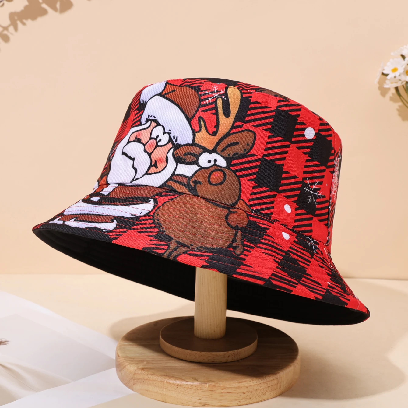 Santa Claus Pattern Fisherman Hat Christmas Printed Basin Hat Sun HatSuitable for Holiday Gifts 251024