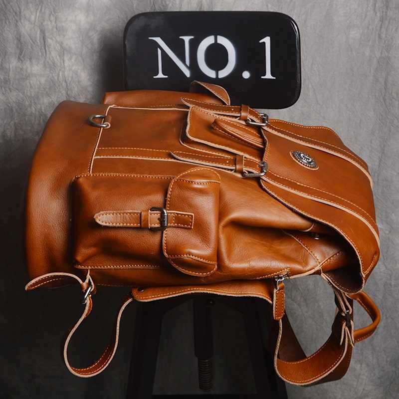 Leatherfocus Leather Travel Backpack Men Multifunctional Fashion Backpack Retro Large Capacity Backpacks for Women Laptop Bag W251025