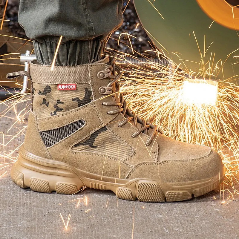 Outdoor Men Work Boots Safety Shoes Antipuncture Safety Boot Work Steel Toe Shoes Indestructible Desert Combat Boots Protective 251023