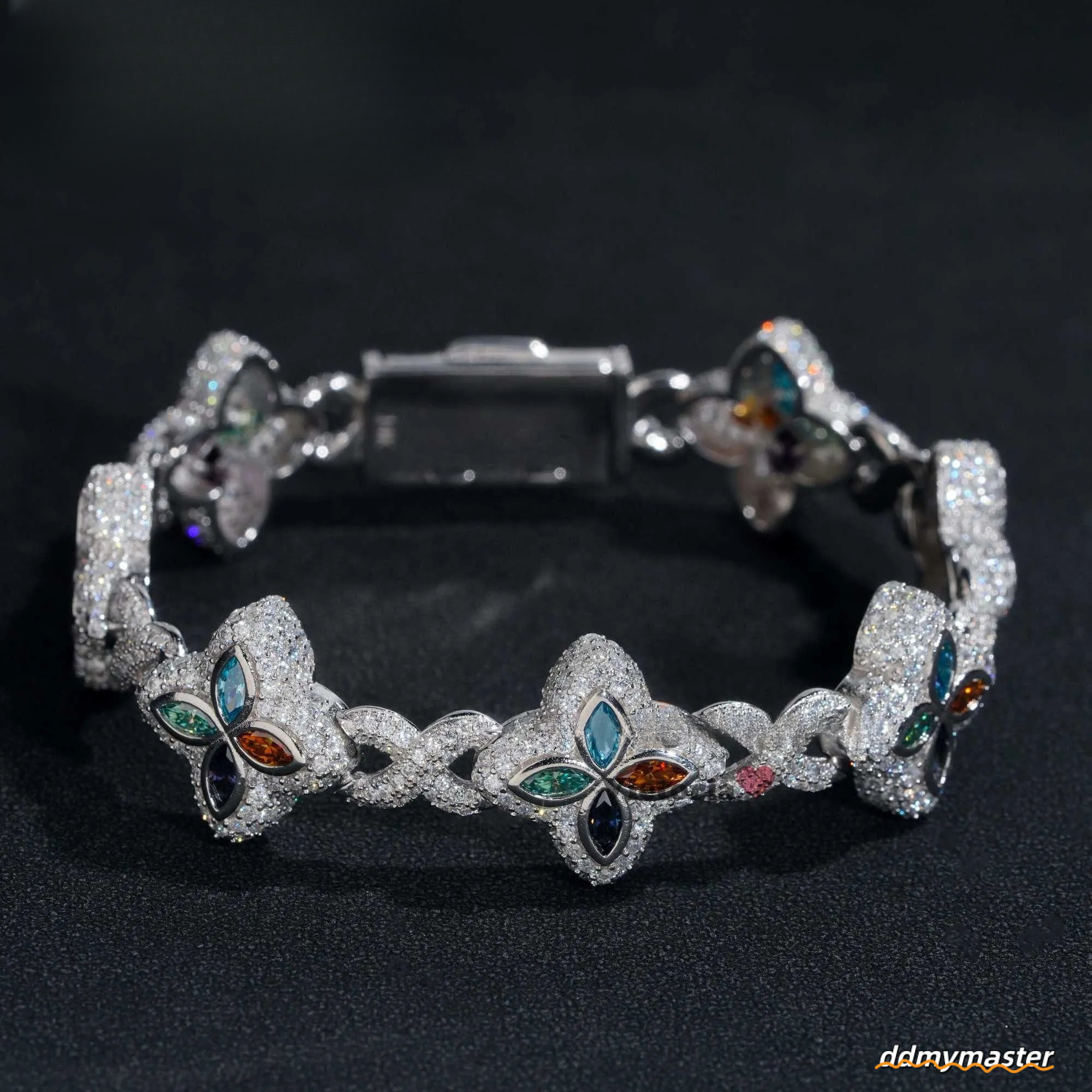 New Trendy Rapper Jewelry Hip Hop Gold Plated Moissanite Dia Sier Clover Infinity Men Cuban Link Bracelet Ddmymaster