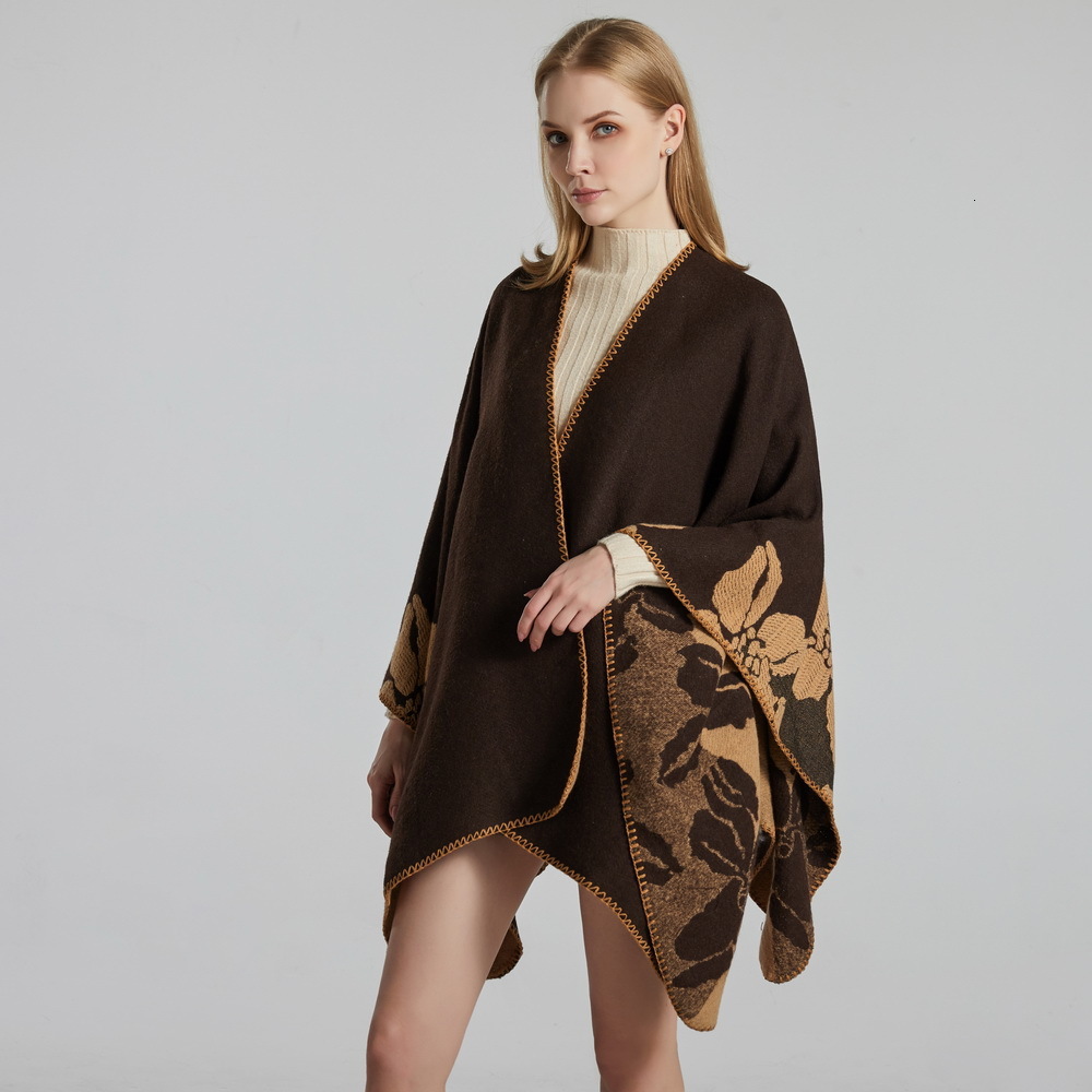 New Fashion Thickened Large Shawl for Women with Large Flowers DoubleSided Imitation Cashmere MultiFunctional Cape