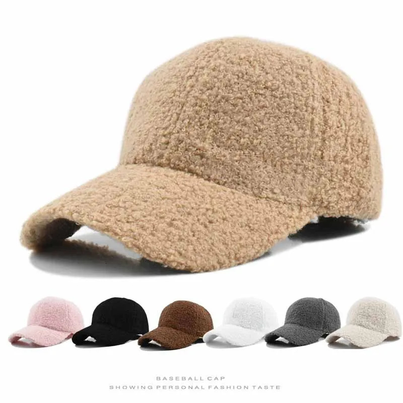 Winter Hat Womens Solid Color Lamb Fleece Baseball Hat Mens Outdoor Thick Warm Duck Tongue Hat Windproof Hat 251023