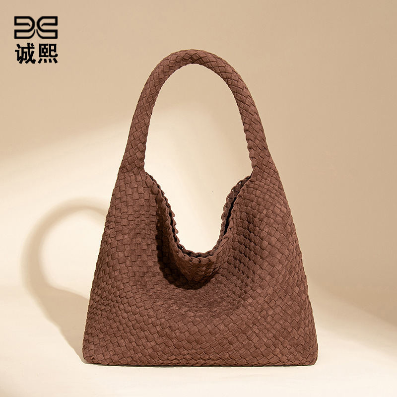 Autumn Winter Retro New Woven Handbag Down Material Large Capacity Tote Bag, for Women Daily Work