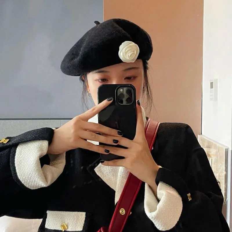 Vintage Wool Beret For Wen Big ral Design Winter Hats For Wen Fashionable Casual Black White Y251025