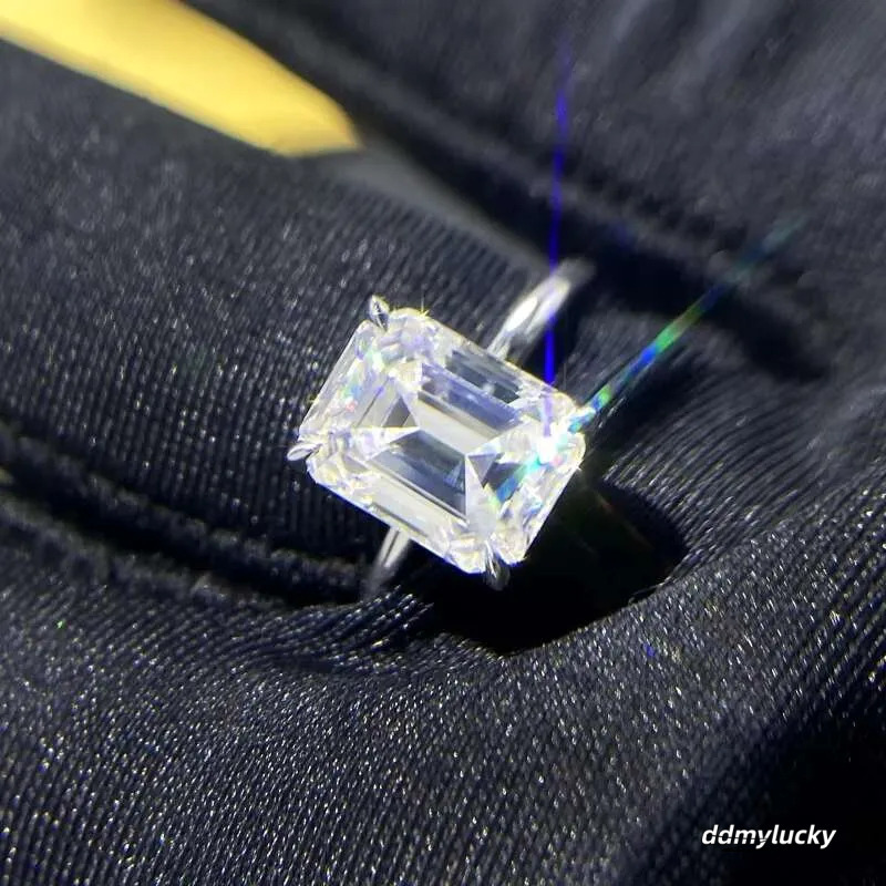 10K Vvs2 - D White Gold Emerald Cut Moissanite Engagement Solitaire Dia Wedding For Women Bridal Ring Ddmylucky