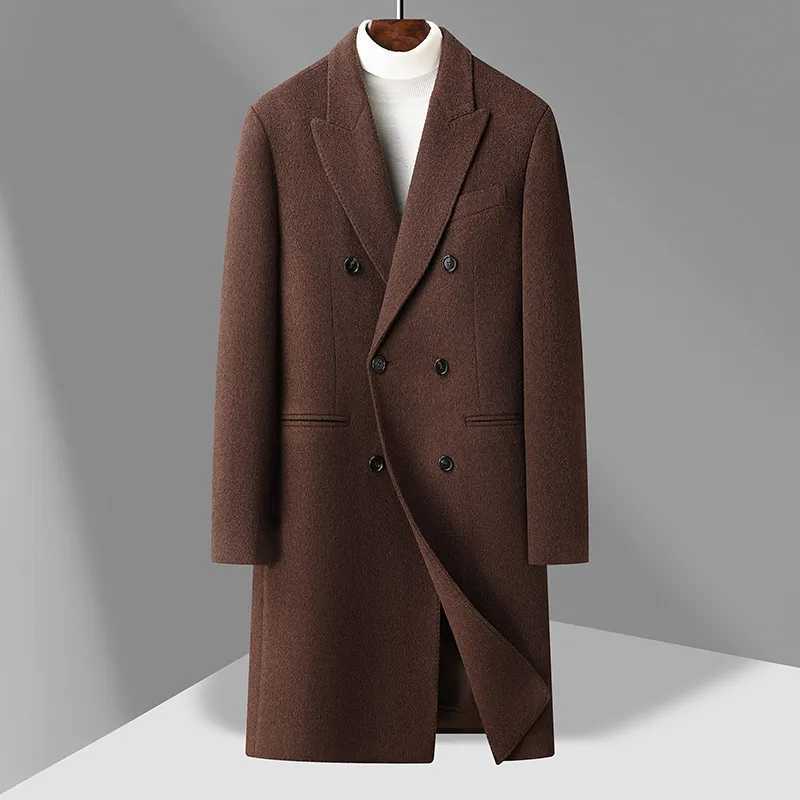 Classical British Style Men Double Breasted Cashmere Overcoat With Detachable Puff Lining Ecofriendly Wool Blend Coat Old MoneyT251025