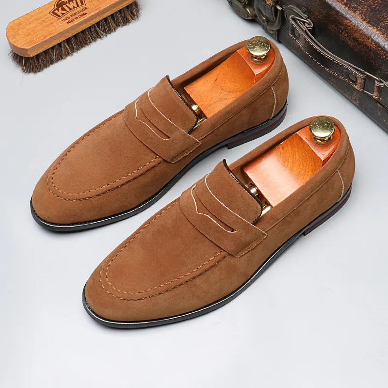 Mens Casual Shoes Suede Loafers Fashion Slip on Leather Shoes Soft Solid Dress Shoes Wedding Flats Plus Size Business Men Shoe 251023