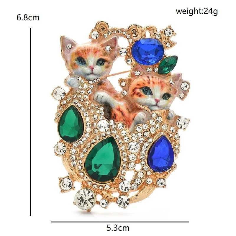 Wulibaby Lovely 2 Cats Brooch Pins 4color Enamel Royal Style Charming Cat Pets Brooches For Womens Clothes Badge Gifts J251115