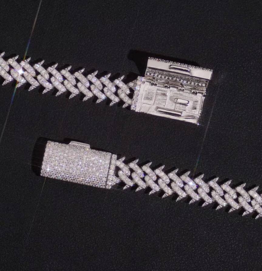 Pass Diamond Tester 925 Silver Hip Hop Jewelry Iced Out VVS Moissanite Diamond Spike Cuban Chain 10MM Bracelet
