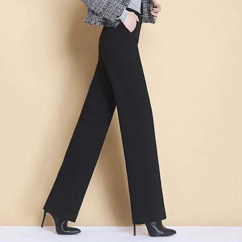 New Wool Wideleg Womens High Waist Thickened Loose Casual Long Straight Suit PantsT251025