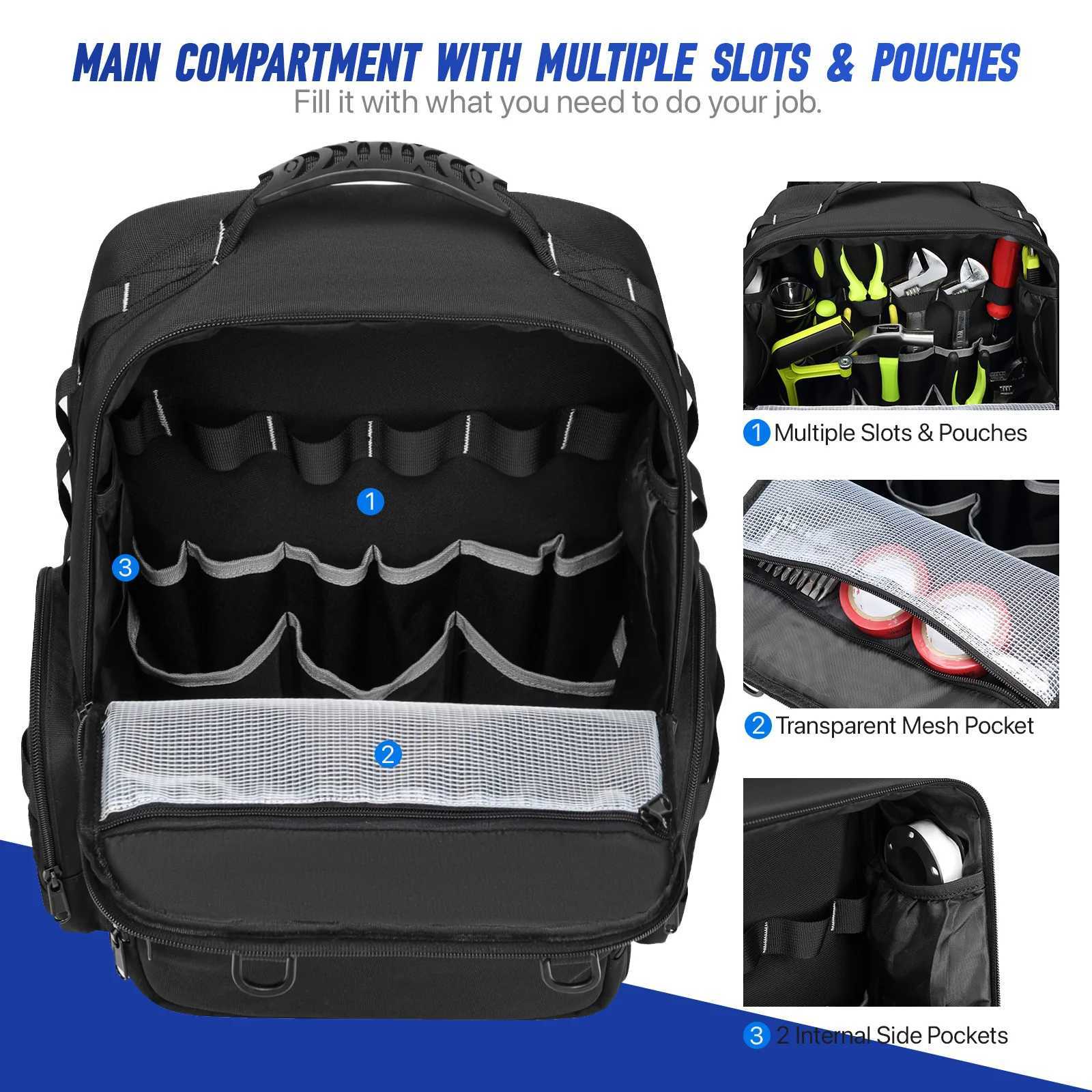 Tool Backpack Heavy Duty for Men Tool Storage With 3 Tool Pouches Organizer Electrician Plumber Maintenance Worker Tool Bags W251025