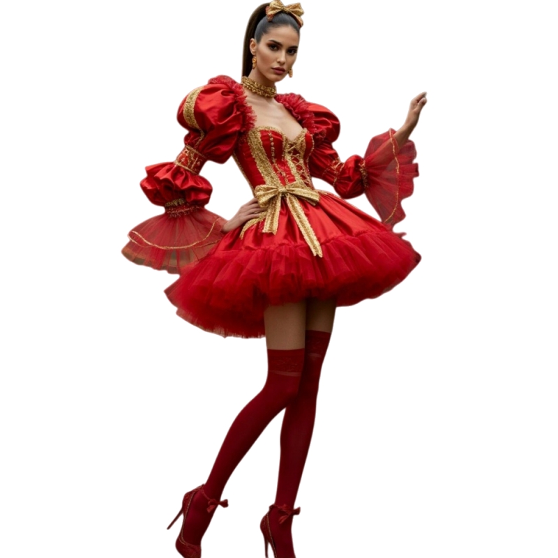 Vintage Red Short Prom Dresses Long Sleeves Cosplay Party Gown 2026 Homecoming Dress Sweetheart Neckline Chic Birthday Special Occasion Dress