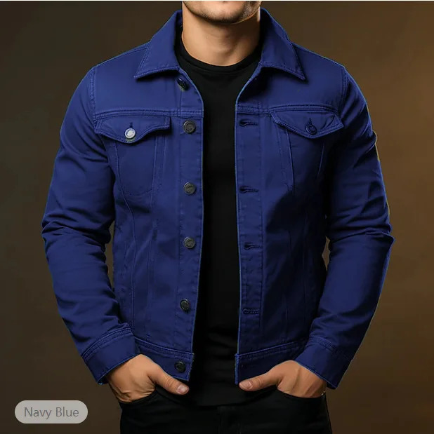 Fashion Casual Spring Autumn Turn Down Collar Outwear Cotton Jeans Jacket for Men Black Denim 251017