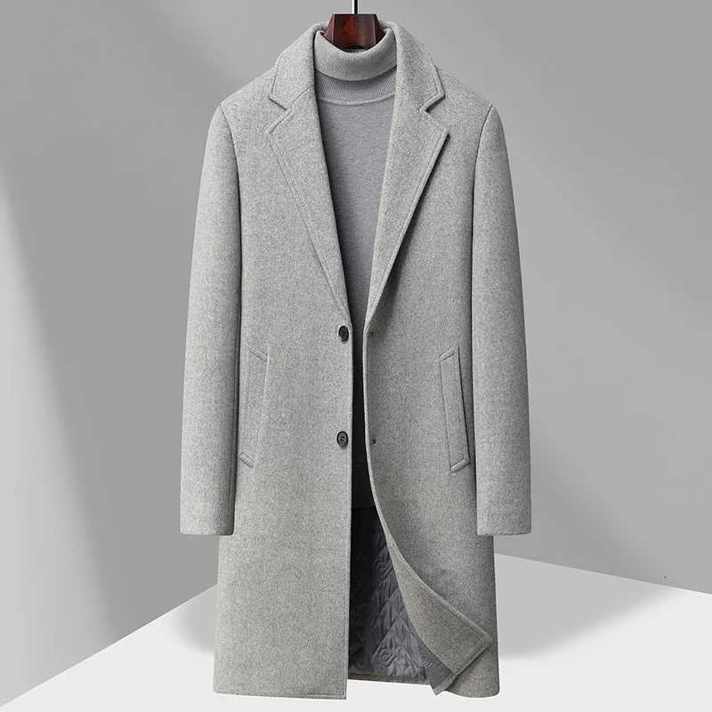 Winter Mens Essential Wool Blend Coat Thick Thermal Quilted Overcoat Gentlemen Light Gray Brown Charcoal Beige Attire BusinessT251025