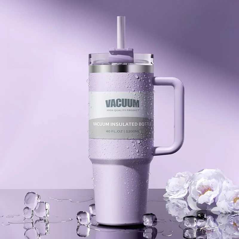 1200ml Metal Stainless Steel Insulated Tumbler with Hanlde Vacuum Portable Straw Cup Large Thermal Mug for Hot and Cold Coffee J251025