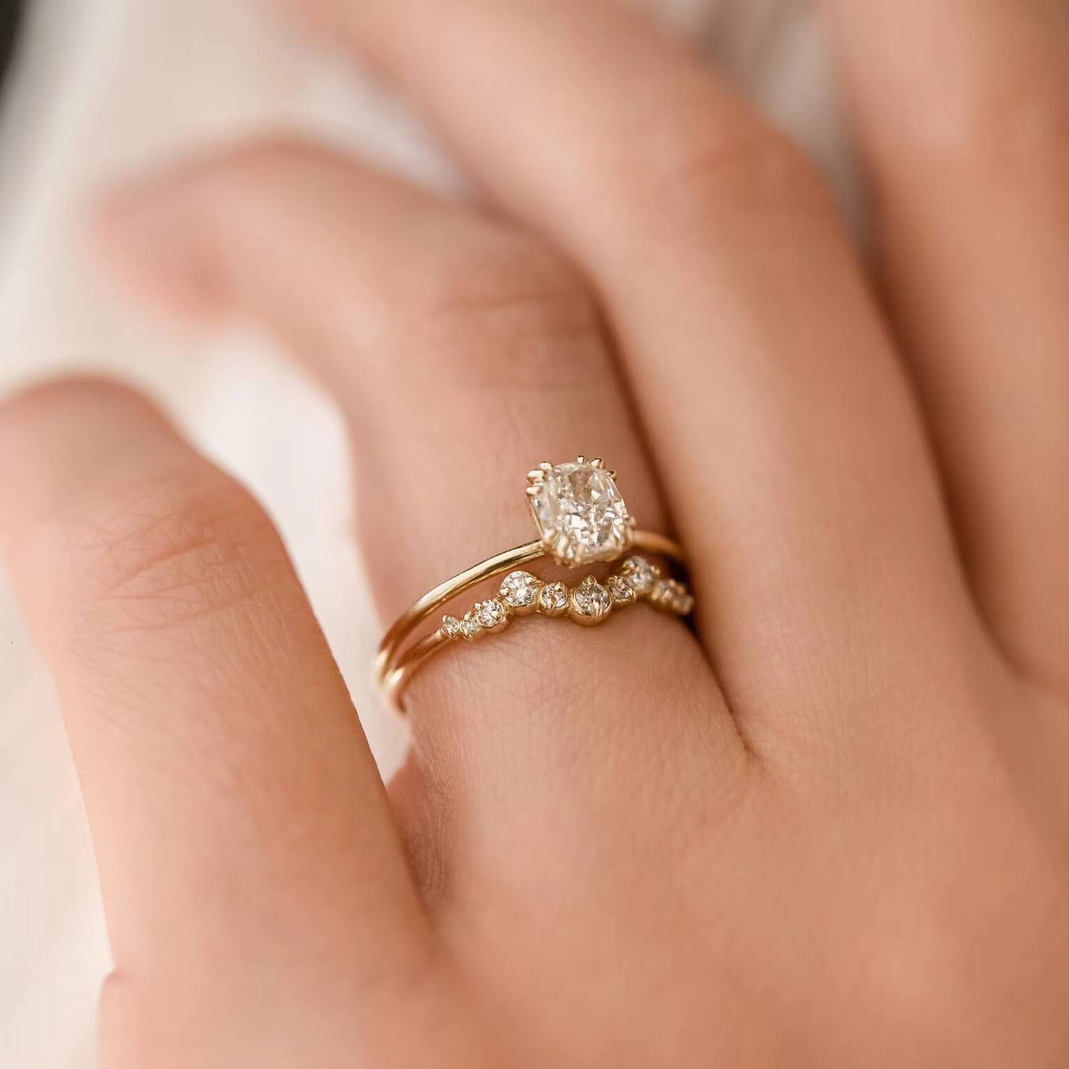 Custom Fashion Women Promise Engagement Jewelry 18K Yellow Gold Plated Sterling Silver Cubic Zircon Real Diamond Crystal Rings