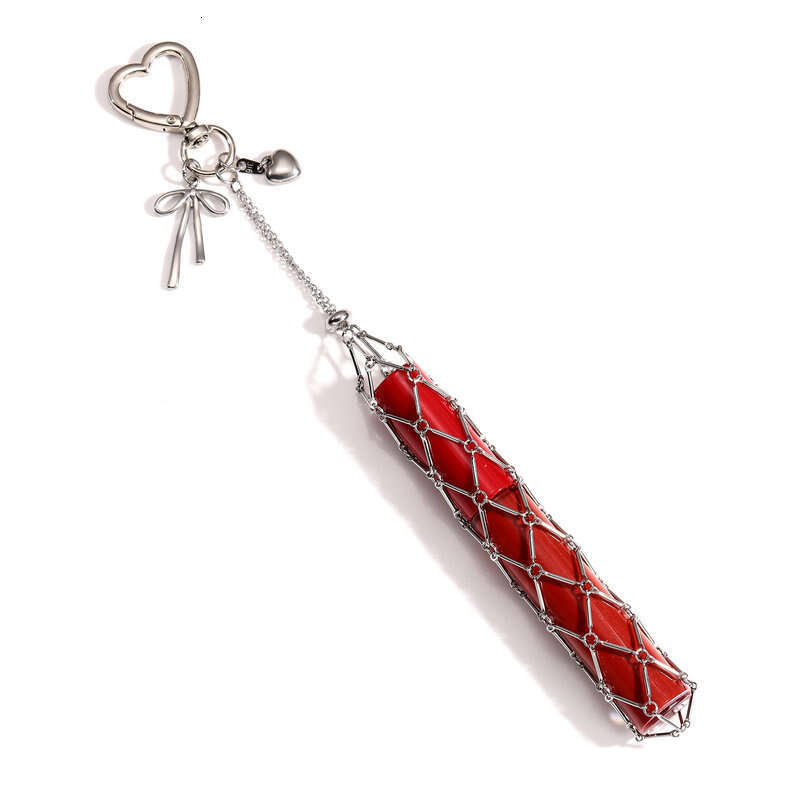 Fashion Simple Metal Stainless Steel Pendant Korean Style Keychain Lipstick Mesh Bag