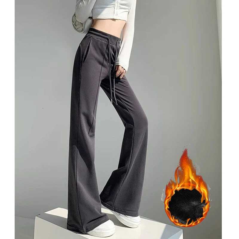 Winter Lady High Waist Fleece Thermal Pants Female Chic Snow Warm Straight Leg Plush Trousers Girls Fashion Casual PantsT251025
