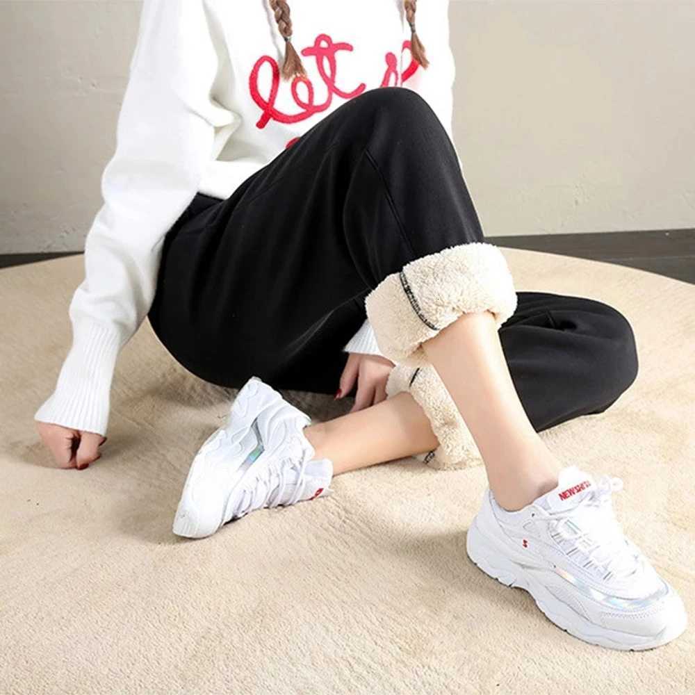 2025 Winter Women Fleece Pants Solid Color Thick Plush Warm Trousers Female Casual Drawstring Workout Leggings Loose SweatpantsT251025