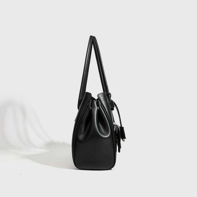 New PU Leather Black Motorcycle Style Tote Bag Women's Large Capacity Crossbody Purse For Commuters Underarm Shoulder Handbag 251025