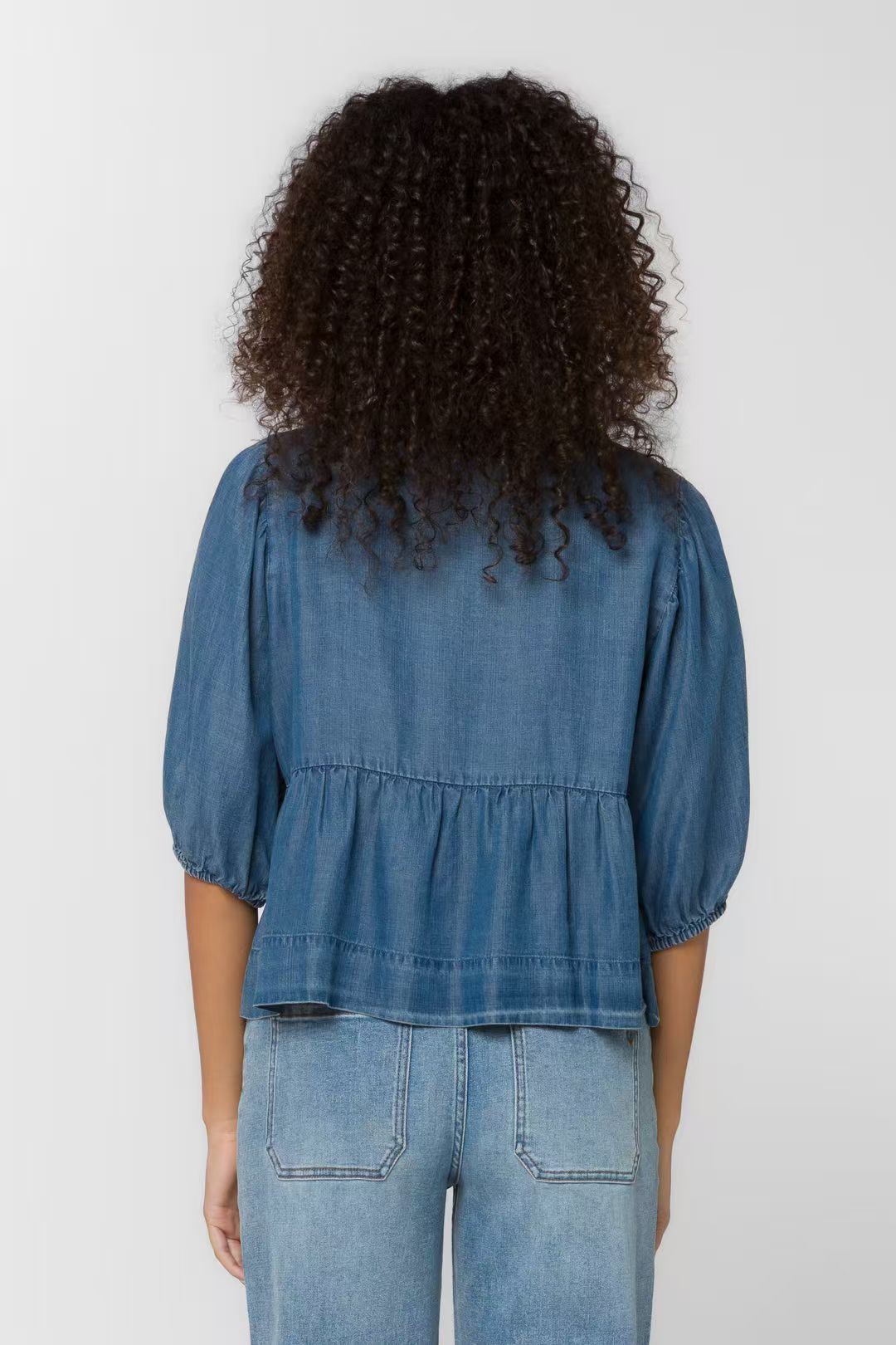 Designer's premium women's denim Peplum top - Lamont Calva top, an ideal choice for casual and daily wear, a must-have for eco-friendly and 