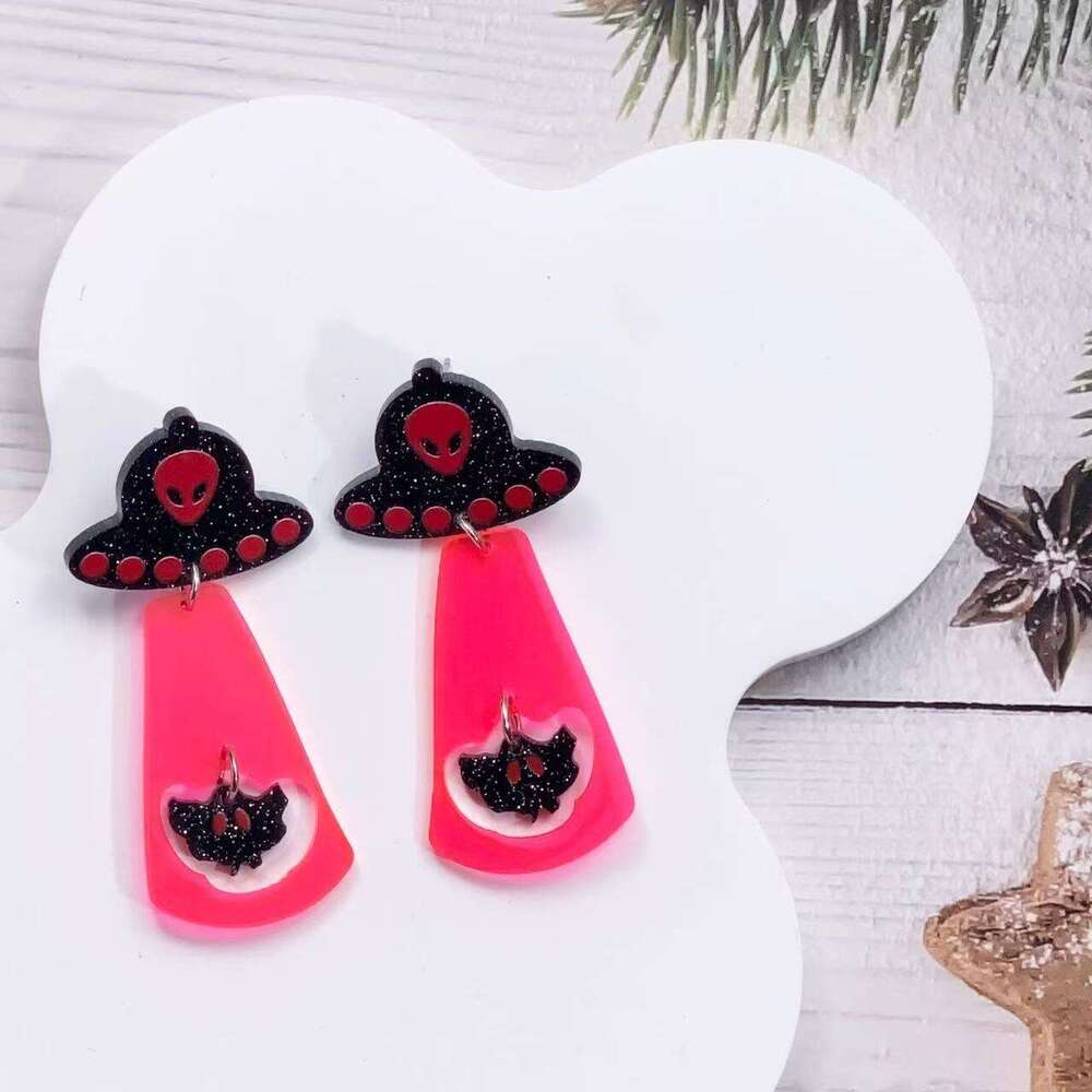 New Halloween Printed Cute Funny Earrings for Women Ins Design Sense Alien Pumpkin Ear Jewelry Accessories