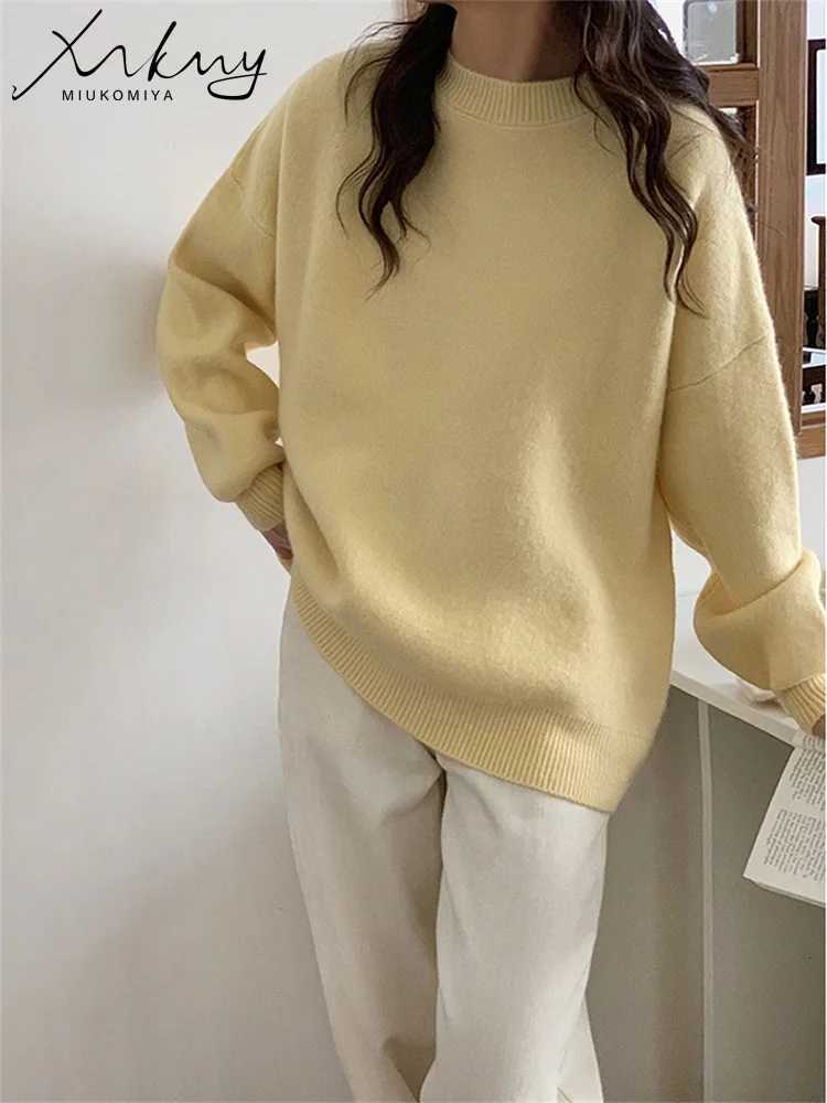 MiuKoMiYa Winter Sweater Women Yellow Warm O Neck Knitted Pullovers Loose Outwear Autumn Jumpers Women Vintage Sweaters PinkT251025