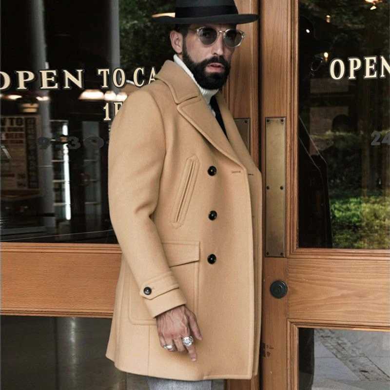2024 Spring Vintage Woolen Trench Mid Coats Men New Casual Buttonup Lapel Woolen Jacket For Mens Office Outdoor Woolen OutfitsT251025