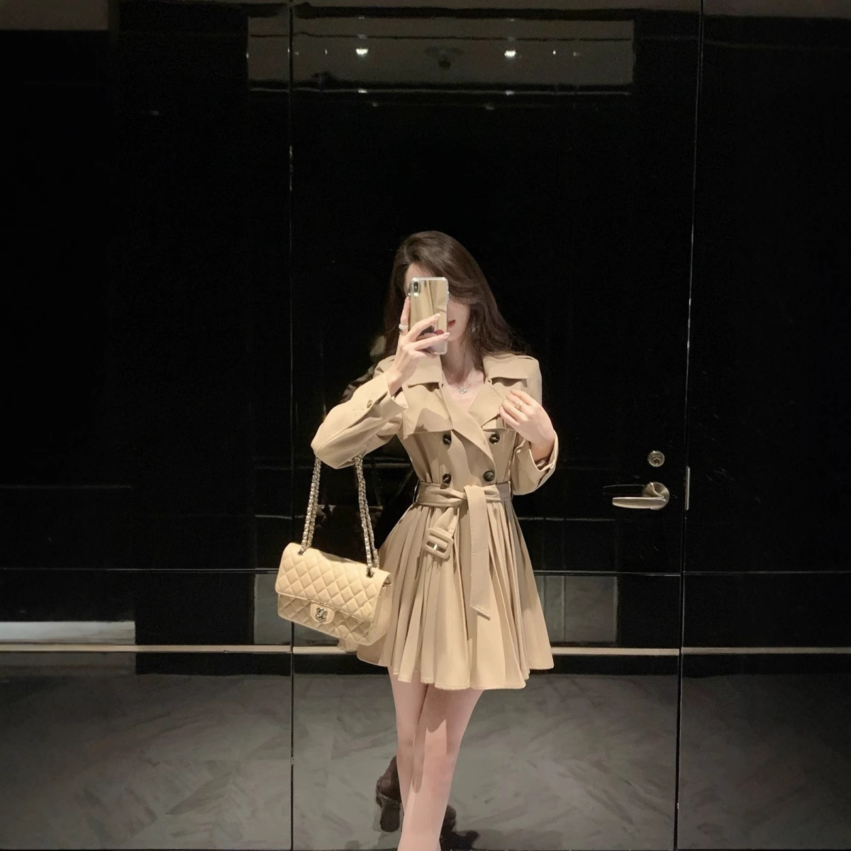 2025 New Autumn Designer Style Waist Dress Sexy Windbreaker Dress Women's Jacket