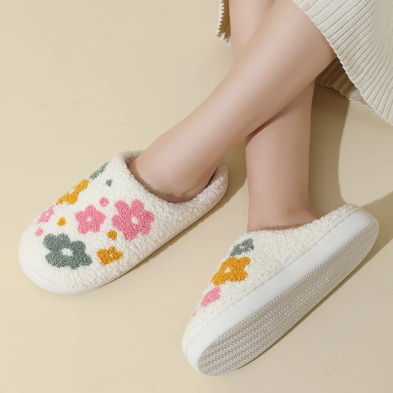 Winter Lovely Women Slippers Girls Fashion Flowers Home Slides Couples Soft Seagulls Flat Sandals Men Christmas Flip Flops251020