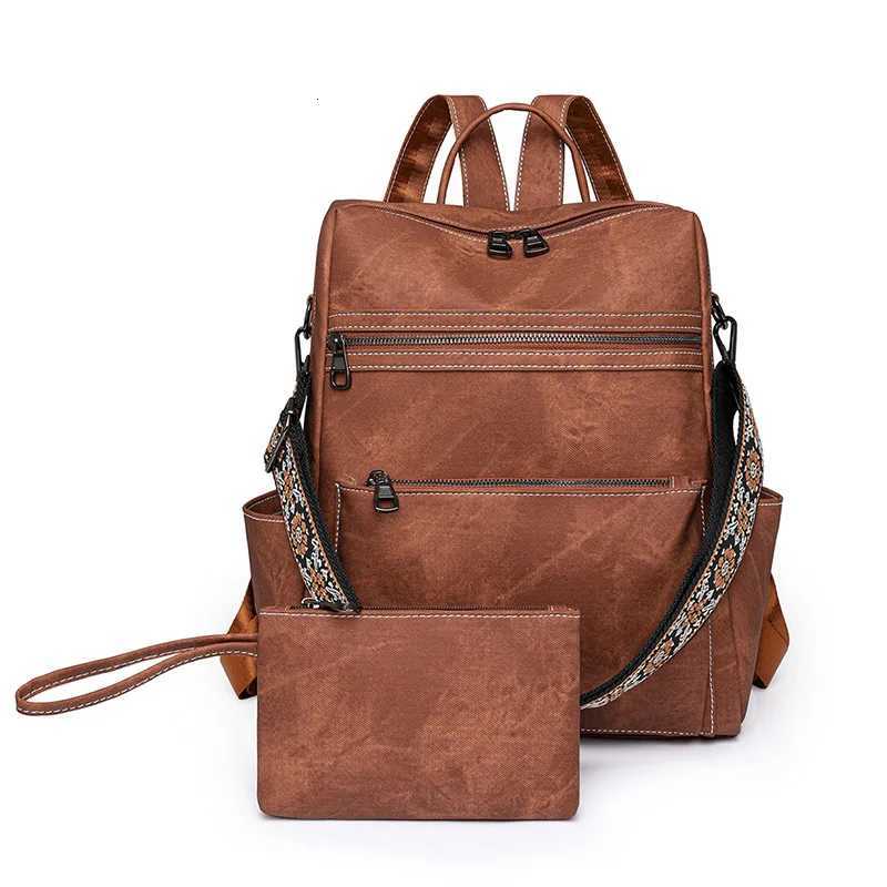 2025 New Women Leather Waterproof Antitheft Fashion Designer Multifunctional Large Capacity Retro Travel Backpack Shoulder Bag W251025