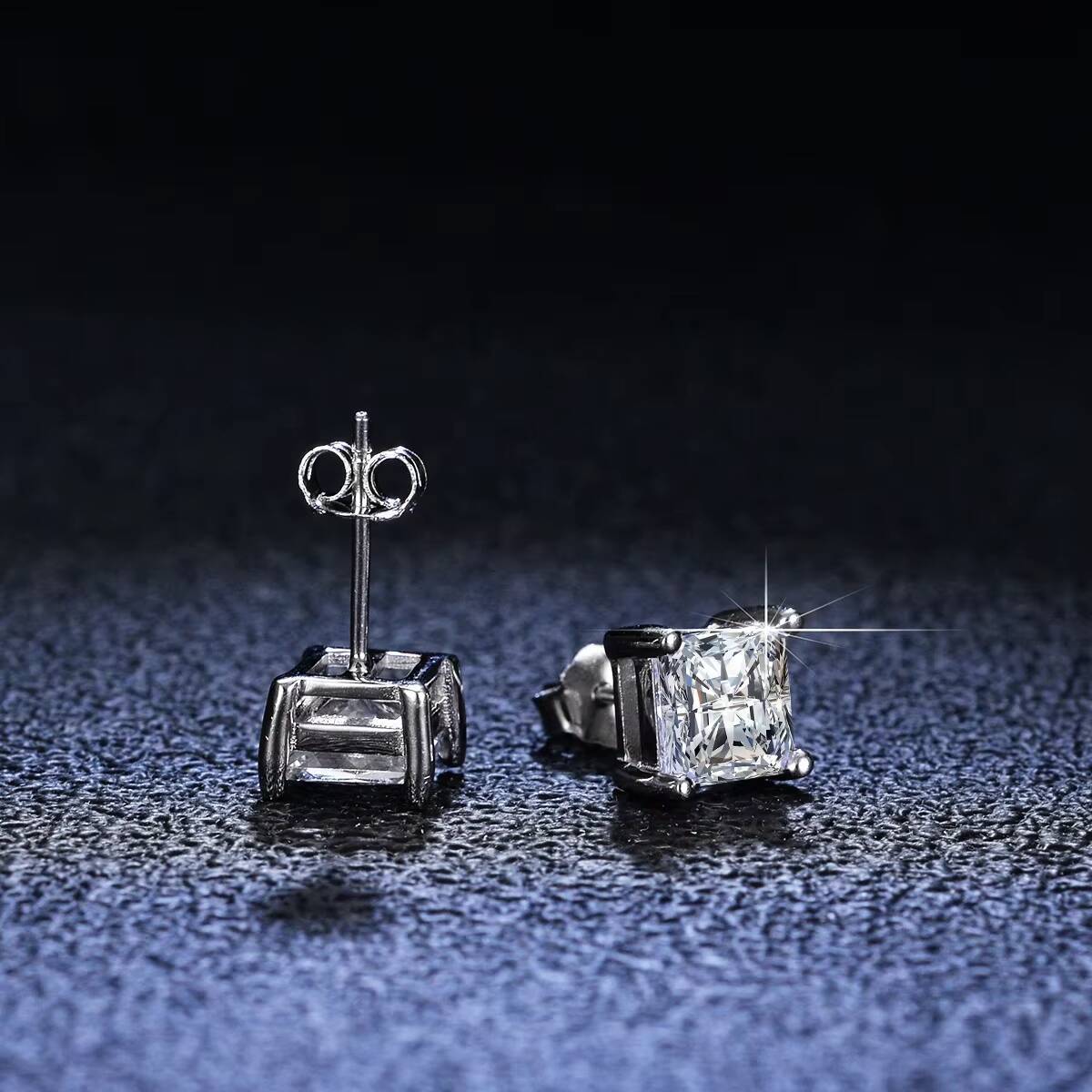 925 Sterling Silver Princess Moissanite Earrings VVS1 Lab Created Diamond for Men and Women Stud Jewelry